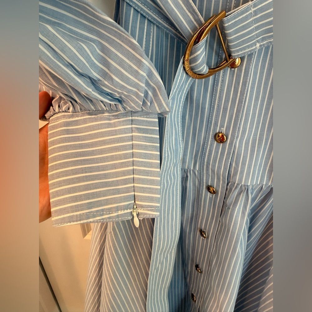 ZIMMERMANN Light Blue Striped Long Sleeve Utility Midi Dress, size 0 - Picture 10 of 16